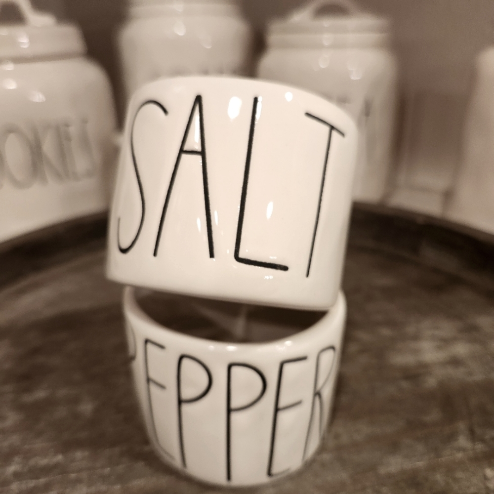 RARE Rae Dunn Boutique Salt & Pepper Cellars with Stitching